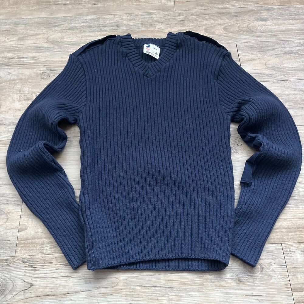 Stars and Stripes Woolover Navy Blue Military Sweater Vintage Made in USA 90s